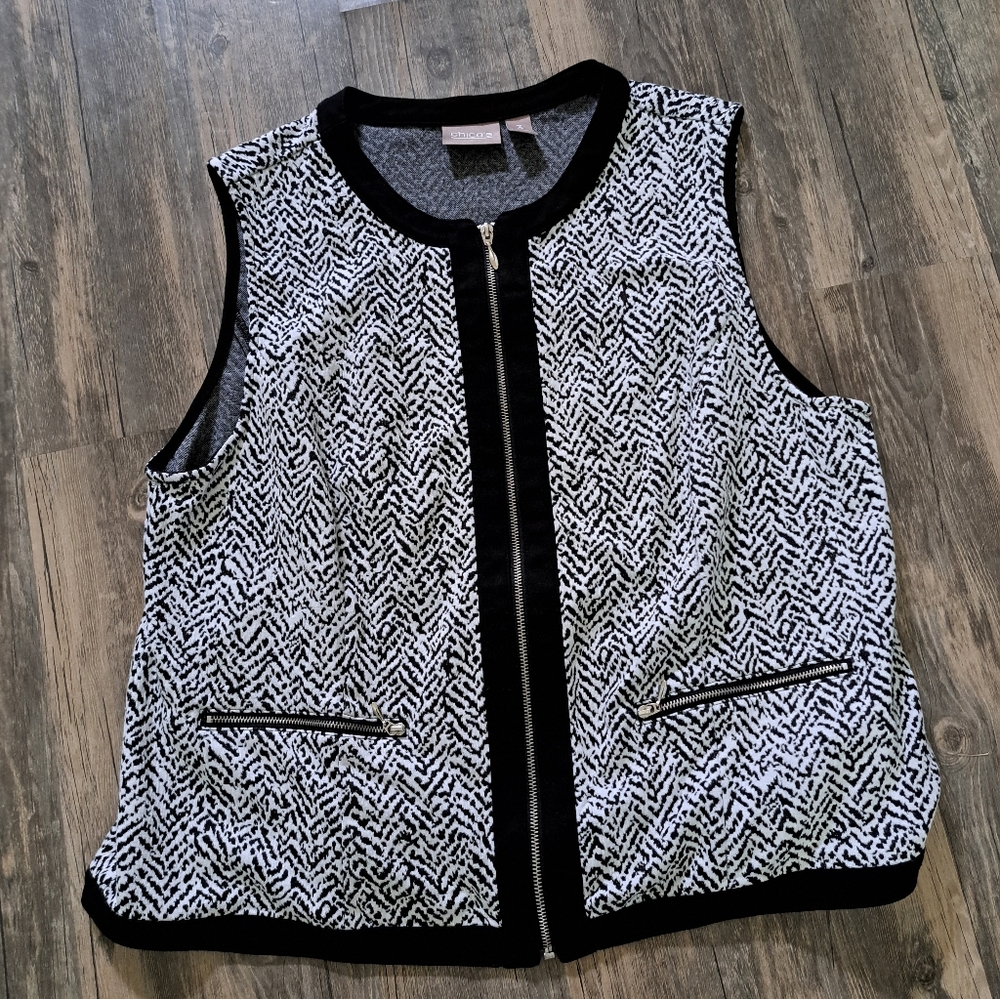 Chico's Black and White Patterned Vest